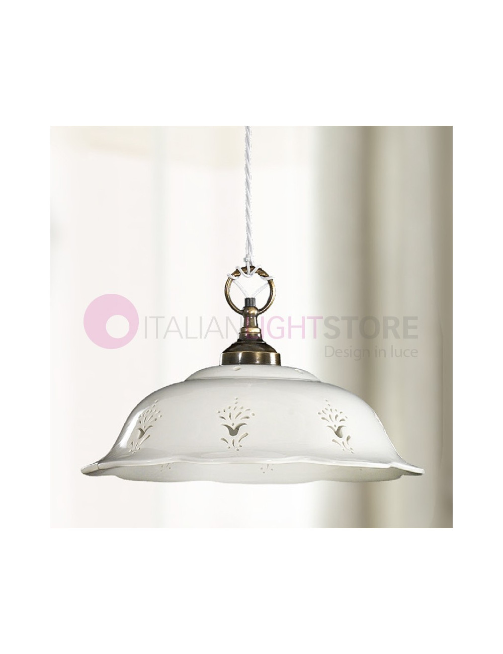 RIPARBELLA Suspension D. 36 en Céramique et Laiton Rustique Pays RIPARBELLA Suspension D. 36 en Céramique et Laiton Rustique Pays