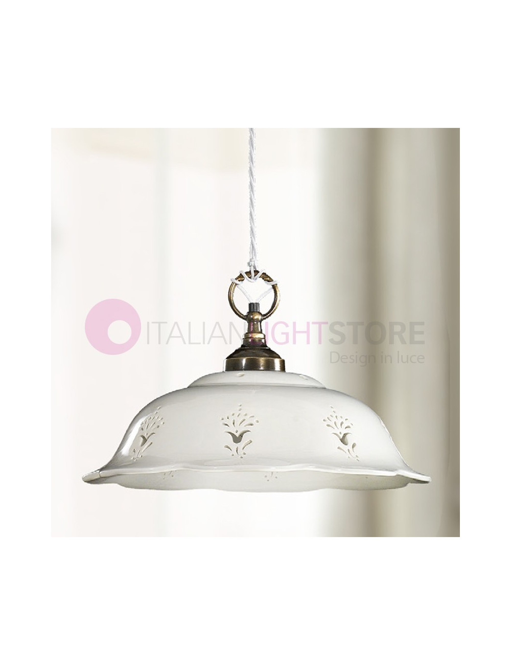 RIPARBELLA Suspension D. 36 in Ceramic and Brass Rustic Country