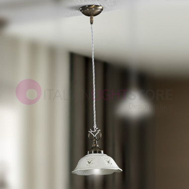RIPARBELLA, Small Suspension D. 20 Ceramic and Brass Rustic Country