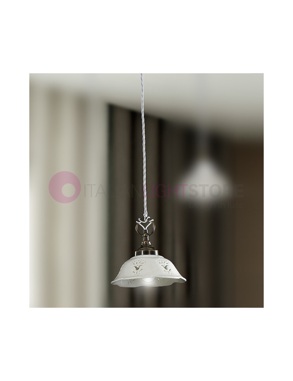 RIPARBELLA, Small Suspension D. 20 Ceramic and Brass Rustic Country