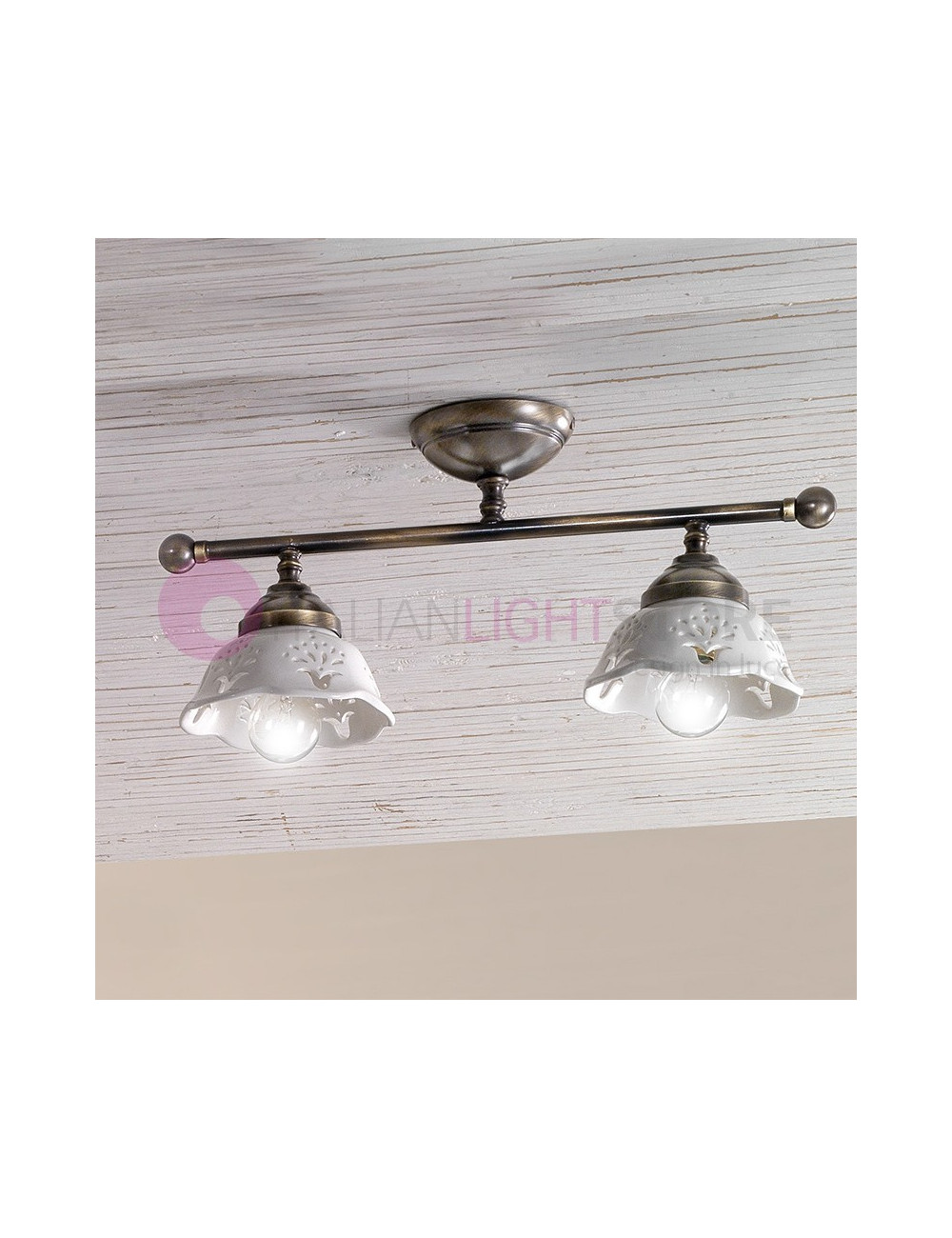 RIPARBELLA Ceiling light with 2 Lights in Ceramic and Brass Rustic Country