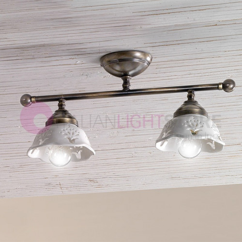 RIPARBELLA Ceiling light with 2 Lights in Ceramic and Brass Rustic Country