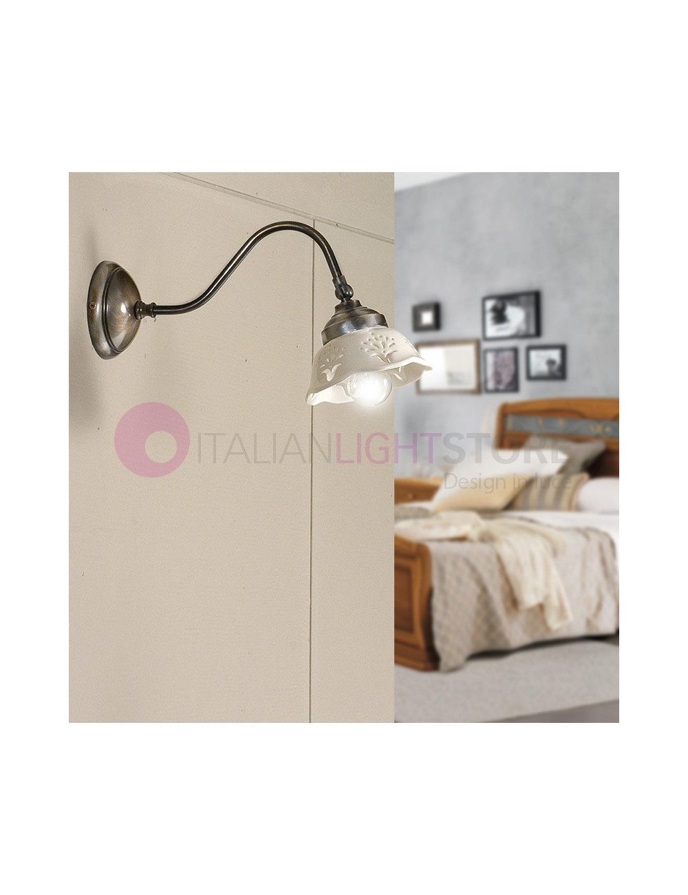 RIPARBELLA Applique a Braccio Ottone Ceramica Rustico Country