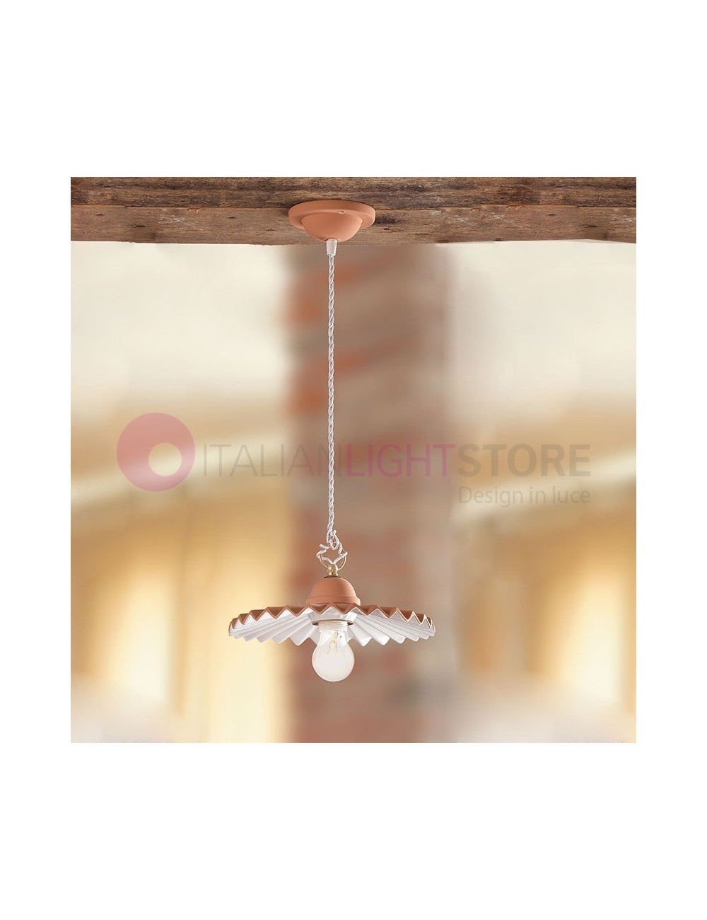 CORTONA Suspension luminaire rustique céramique terre cuite D.28