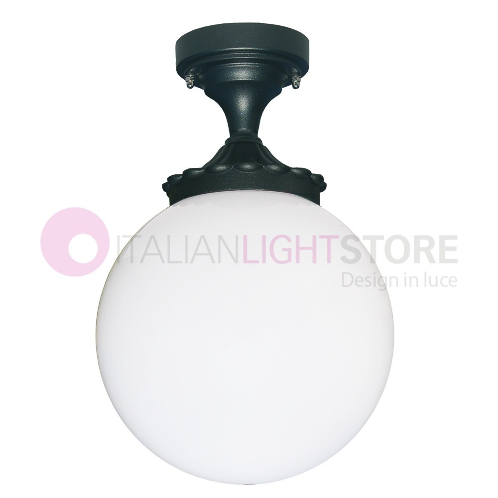 ORIONE ANTHRACITE 1824 LIBERTI LAMP Plafonnier extérieur avec globe sphère polycarbonate d.25