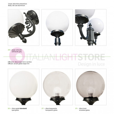 ORIONE ANTRACITE 1828/1L LIBERTI LAMP Lampione h. 110 per Esterno Giardino con sfera globo policarbonato d.25