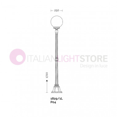 ORIONE ANTHRACITE 1829/1L LIBERTI LAMP Lamppost h. 172 for Outdoor Garden with sphere globe polycarbonate d.25