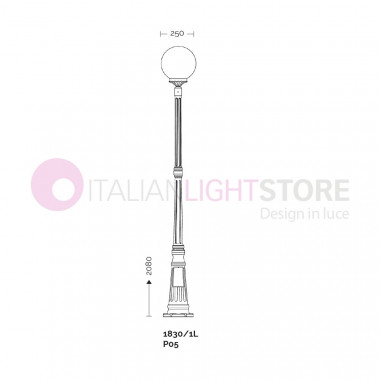 ORIONE ANTHRACITE 1830/1L LIBERTI LAMP Lamppost h. 208 for Outdoor Garden with sphere globe polycarbonate d.25