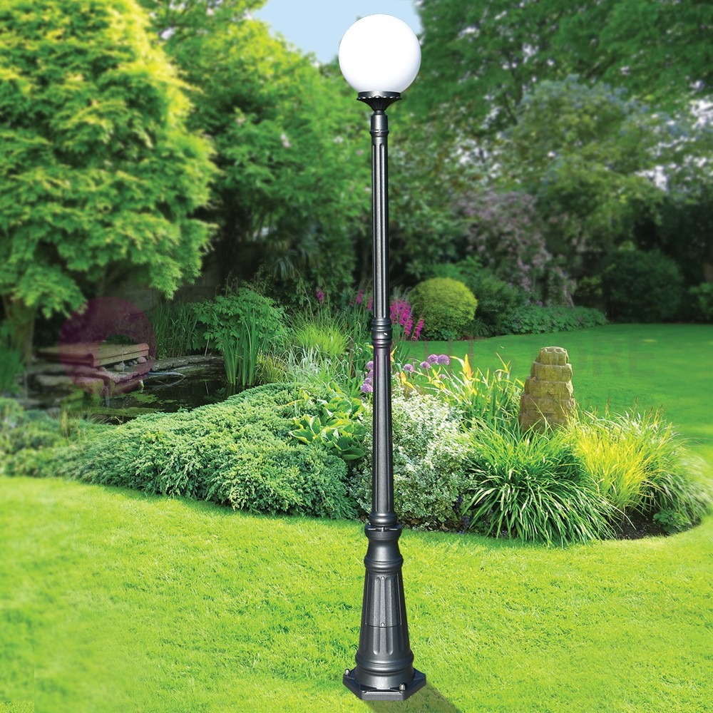 ORIONE ANTHRACITE 1830/1L LAMPE LIBERTI Lampadaire h. 208 pour Jardin Extérieur avec globe sphère polycarbonate d.25