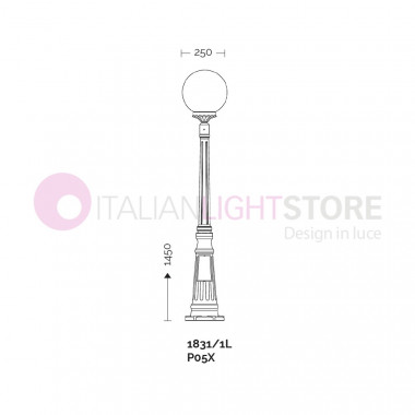 ORIONE ANTHRACITE 1831/1L LIBERTI LAMP Lamppost h. 145 for Outdoor Garden with sphere globe polycarbonate d.25