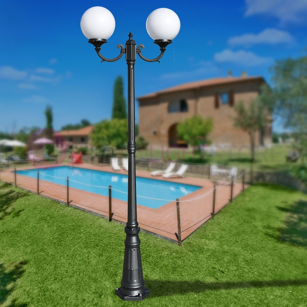 ORIONE ANTHRACITE 1832/2L LIBERTI LAMP Lamppost with 2 lights for Outdoor Garden with spheres globes polycarbonate d.25