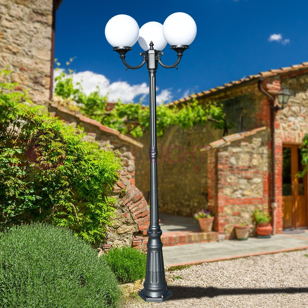 ORIONE ANTHRACITE 1832/3L LIBERTI LAMP Lamppost with 3 lights for Outdoor Garden with spheres globes polycarbonate d.25