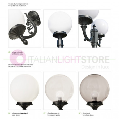ORIONE ANTHRACITE 1833/2L LIBERTI LAMP Lamppost with 2 lights for Outdoor Garden with spheres globes polycarbonate d.25