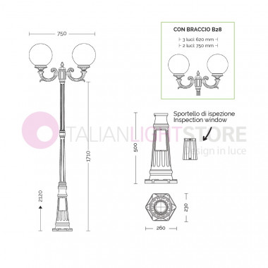 ORIONE ANTRACITE 1832/2L LIBERTI LAMP Lampione a 2 luci per Esterno Giardino con sfere globi policarbonato d.25