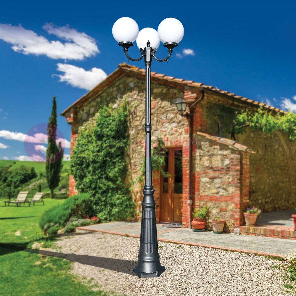 ORIONE ANTHRACITE 1833/3L LIBERTI LAMP Lamppost with 3 lights for Outdoor Garden with spheres globes polycarbonate d.25