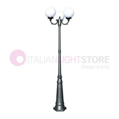 ORIONE ANTHRACITE 1833/3L LIBERTI LAMP Lamppost with 3 lights for Outdoor Garden with spheres globes polycarbonate d.25