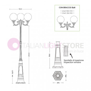 ORIONE ANTRACITA 1833/3L LIBERTI LAMPPOST con 3 luces para Jardín exterior con esferas globos de policarbonato d.25