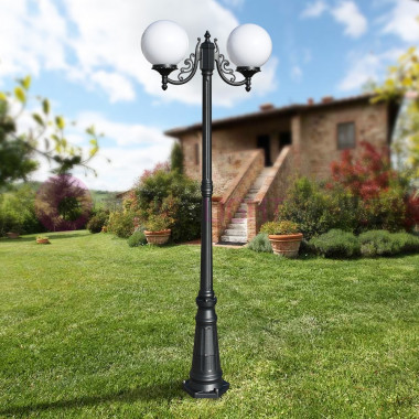 ORIONE ANTHRACITE 1834/2L liberti lamp Lamppost with 2 lights for Outdoor Garden with spheres globes polycarbonate d.25