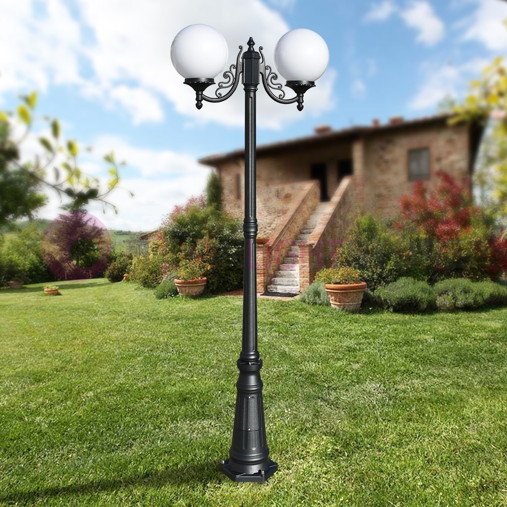 ORIONE ANTRACITA 1834/2L lámpara de libertad Farola con 2 luces para Jardín exterior con esferas globos de policarbonato d.25 ORIONE ANTRACITA 1834/2L lámpara de libertad Farola con 2 luces para Jardín exterior con esferas globos de policarbonato d.25