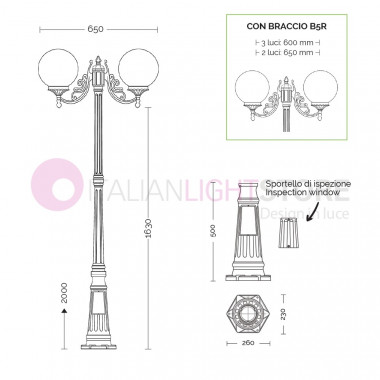 ORIONE ANTRACITA 1834/2L lámpara de libertad Farola con 2 luces para Jardín exterior con esferas globos de policarbonato d.25