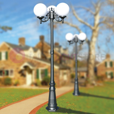 ORIONE ANTHRACITE 1834/3L LIBERTI LAMP Lamppost with 3 lights for Outdoor Garden with spheres globes polycarbonate d.25