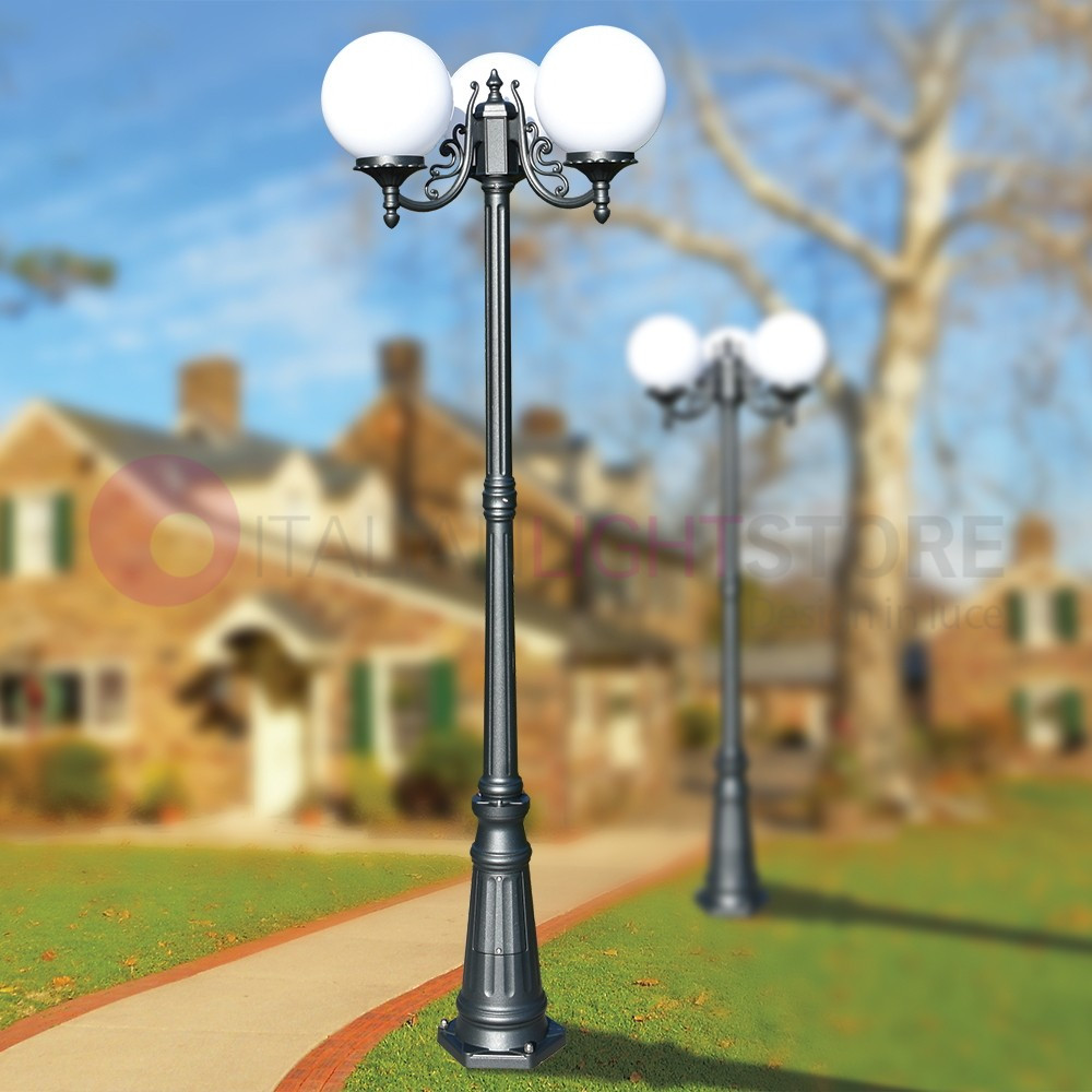 ORIONE ANTRACITA 1834/3L LIBERTI LAMPPOST con 3 luces para Jardín exterior con esferas globos de policarbonato d.25 ORIONE ANTRACITA 1834/3L LIBERTI LAMPPOST con 3 luces para Jardín exterior con esferas globos de policarbonato d.25