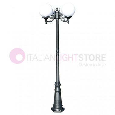 ORIONE ANTHRACITE 1834/3L LIBERTI LAMP Lamppost with 3 lights for Outdoor Garden with spheres globes polycarbonate d.25