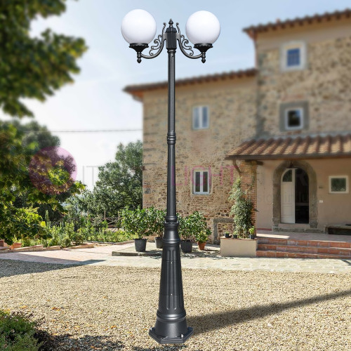 ORIONE ANTHRACITE 1835/2L LIBERTI LAMP Lamppost with 2 lights for Outdoor Garden with spheres globes polycarbonate d.25