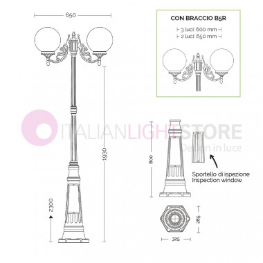 ORIONE ANTRACITA 1835/2L LIBERTI LAMPPOST con 2 luces para Jardín exterior con esferas globos de policarbonato d.25