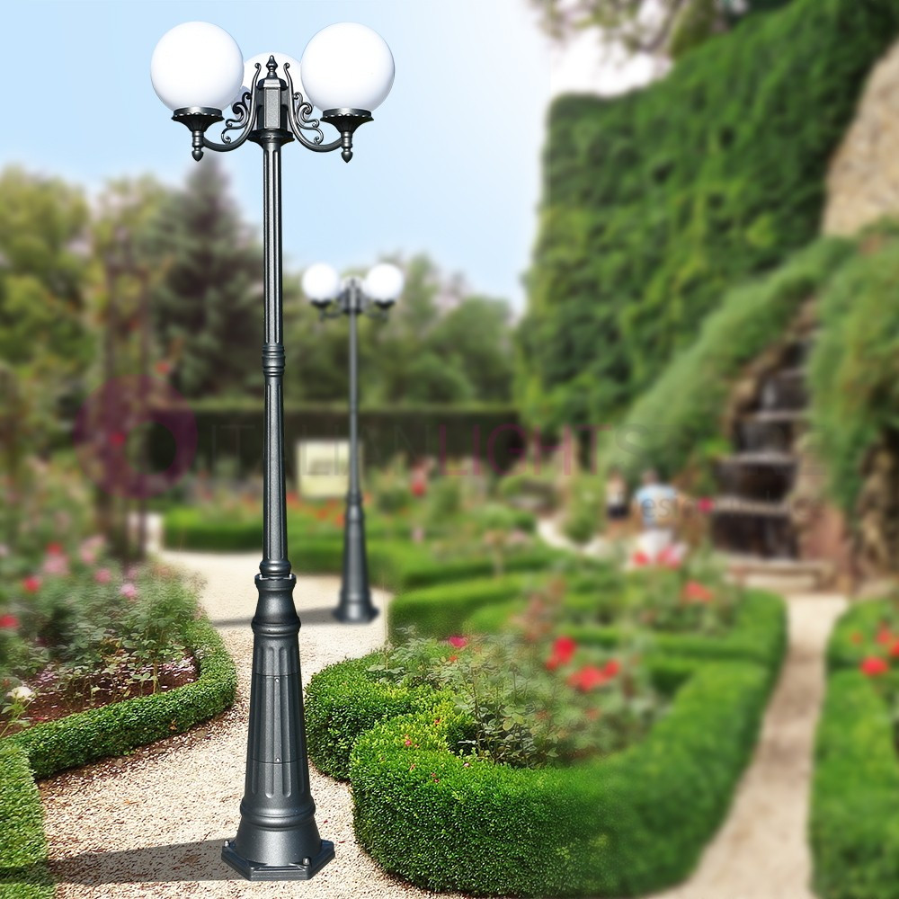 ORIONE ANTHRACITE 1835/3L LAMPE LIBERTAIRE Lampadaire avec 3 lumières pour Jardin Extérieur avec sphères globes polycarbonate