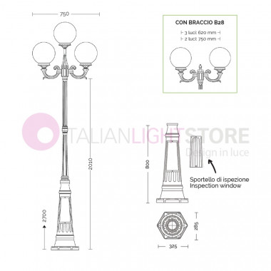 ORIONE ANTHRACITE 1833/2+1L LAMPE LIBERTÉ Lampadaire 3 lumières avec élévation pour Jardin Extérieur avec sphères globes