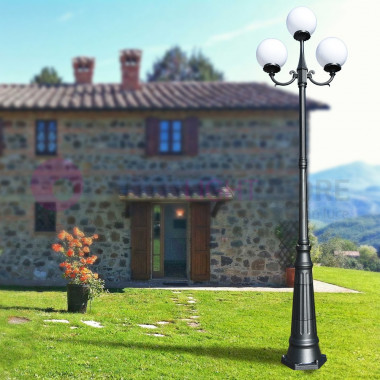 ORIONE ANTHRACITE 1833/2+1L LIBERTI LAMP 3-light street lamp with rise for Outdoor Garden with spheres globes polycarbonate d.25