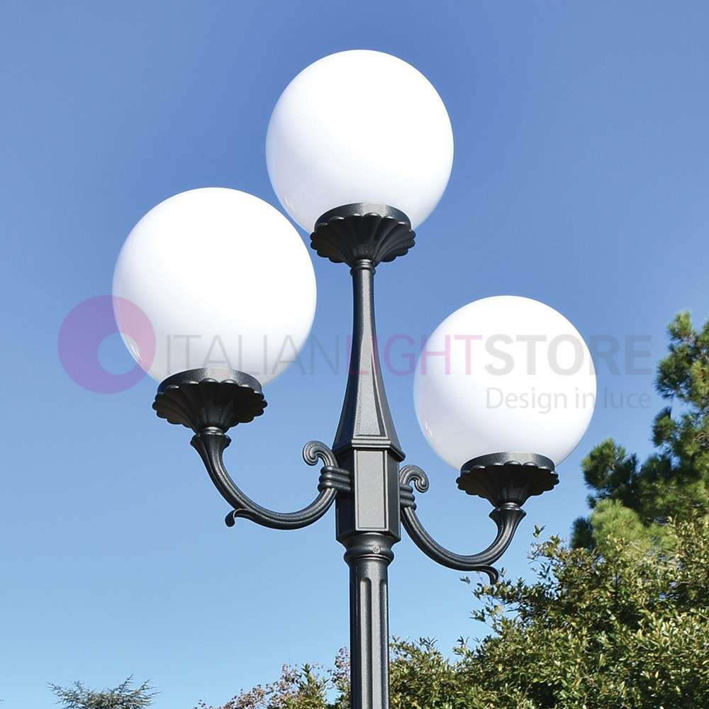 LAMPADAIRE ORIONE ANTHRACITE 3 lumières extérieurs sphères de jardin opale  1833/2+1L