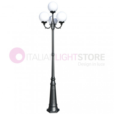 ORIONE ANTRACITE 1833/3+1L LIBERTI LAMP Lampione a 4 luci con rialzo  per Esterno Giardino con sfere globi policarbonato d.25