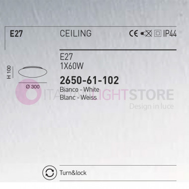 PANDORA 2650-61-102 FABAS Bathroom Ceiling Lamp in White Blown Glass D.30 IP44