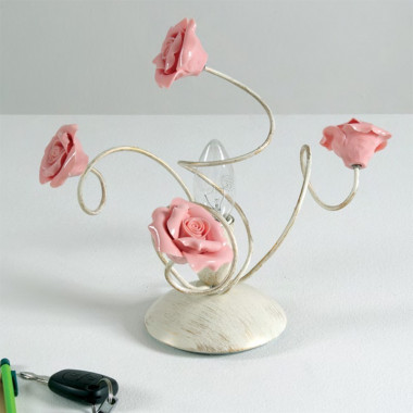 ANGELA 395/L PADANA CHANDELIERS Lampe de Table avec Roses En Porcelaine