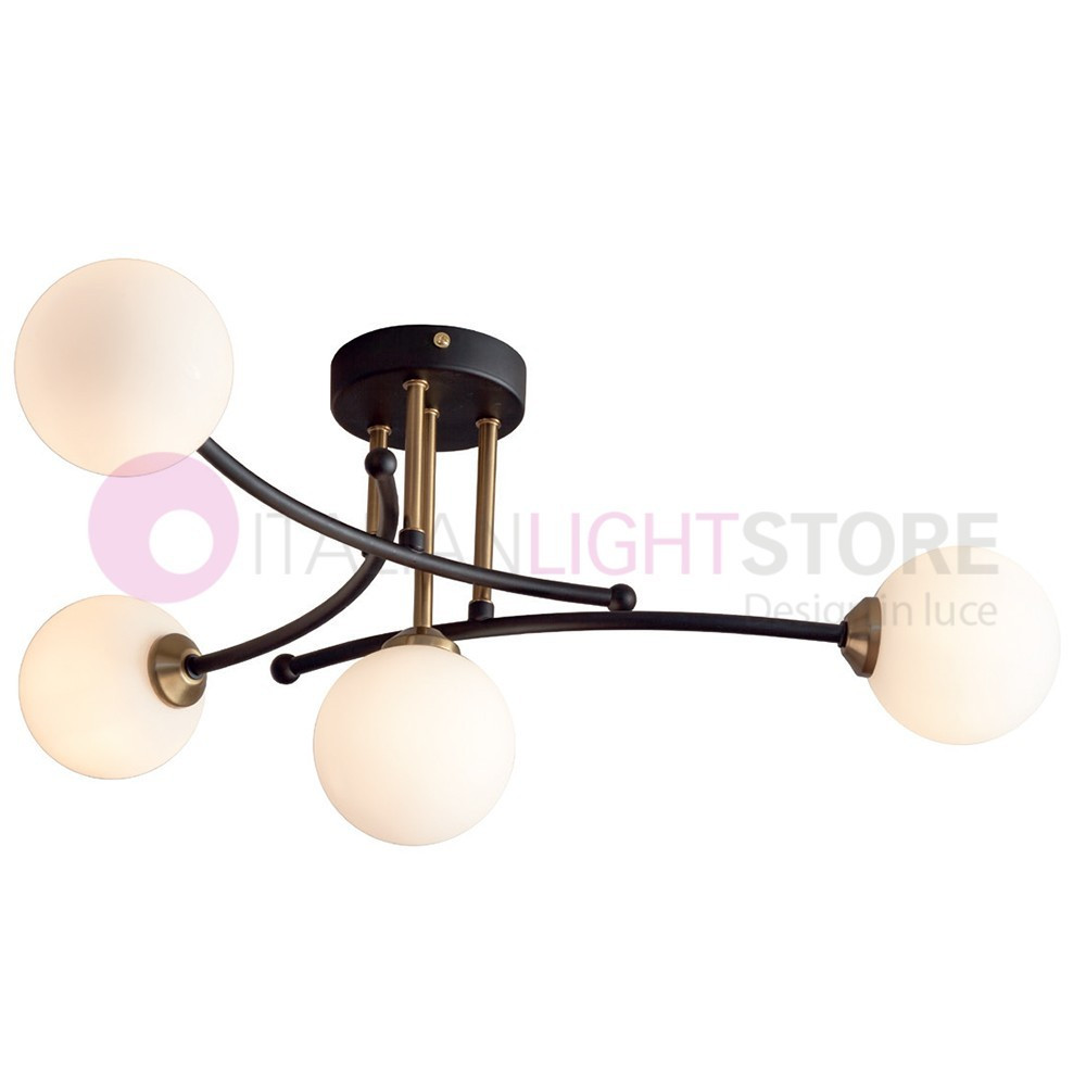 BYRON 1127/C4 PADANA LAMPADARI Plafoniera a Soffitto a 4 Luci Moderna con vetri sfere vetro soffiato bianco