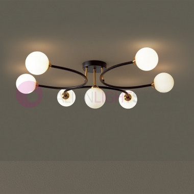 BYRON 1127/C7 PADANA CHANDELIERS Lámpara de techo con 7 luces Moderno con esferas de vidrio blanco soplado