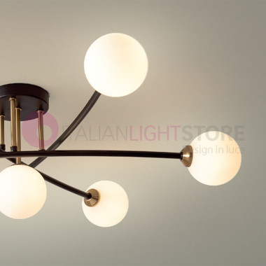 BYRON 1127/D7 PADANA CHANDELIERS Ceiling lamp with 7 Lights Modern with glass spheres white blown glass