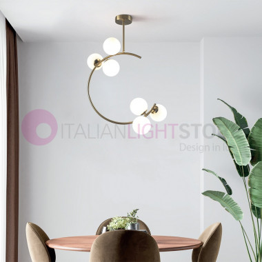 MIMOSA 1126/6 PADANA CHANDELIER Lámpara de techo con 6 luces Moderno con esferas de vidrio blanco soplado