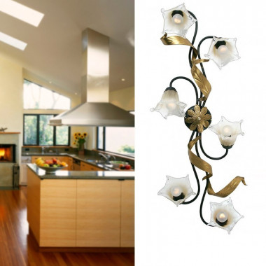 MELISSA by Padana Chandeliers, Elongated Ceiling Lamp 6 Lights In Iron Classic Florentine Style