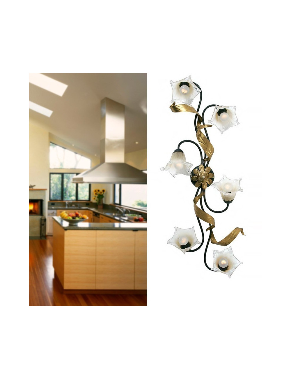 MELISSA von Padana Kronleuchter, längliche Deckenleuchte 6 Lichter in Eisen Classic Florentiner Stil