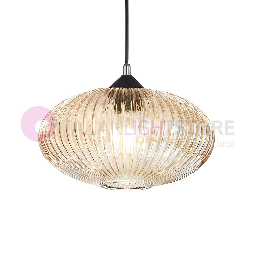 FIORDALISO 3583-40 Fabas Luce  Sospensione in Vetro Soffiato Rigato Stile Industriale Moderno