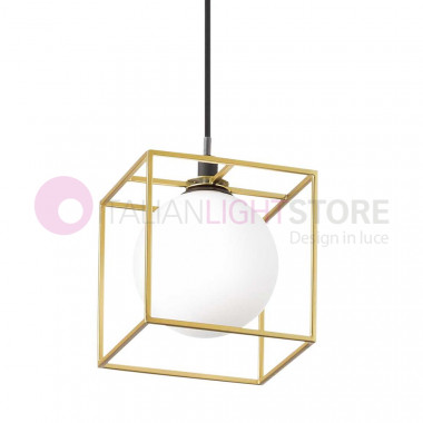Lingotto Ideal Lux art. 251103 - lampadario sospensione decorativa gabbia in ottone - design moderno