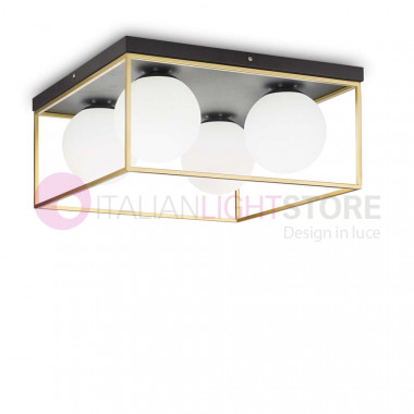Lingotto Ideal Lux art. 198156 - lampada da soffitto plafoniera a 4 luci con gabbia decorativa in ottone - design moderno