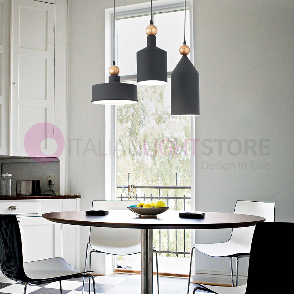 TRIADE Ideal Lux art 194677 - Suspension de lustre de cuisine avec 3 lumières en métal gris foncé - éclairage direct