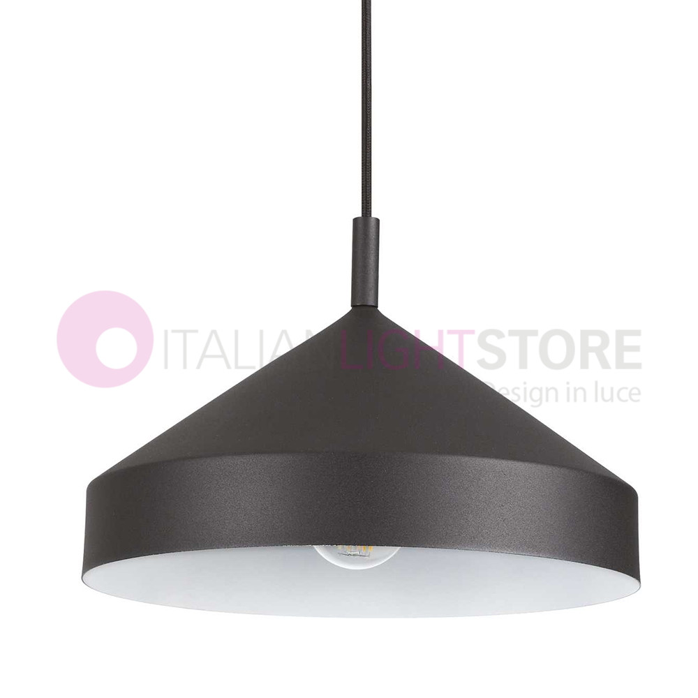 Lámpara de suspensión de yurta IDEAL LUX Art 285139 negro con interior blanco