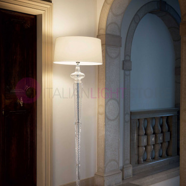 FORCOLA IDEAL LUX lampadaire classique en verre soufflé avec abat-jour blanc - art.101354