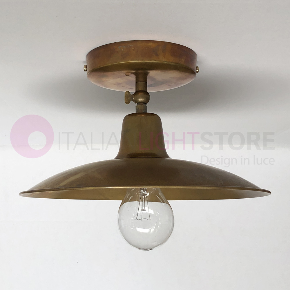 TEO Plafoniera a Soffitto Rustica in Ottone Anticato Piatto d.30 Vintage Country FEBOLIGHT