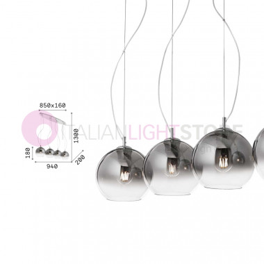 NEMO PLUS IDEAL LUX 149561 lampadario sospensione a 4 luci in vetro soffiato, design moderno